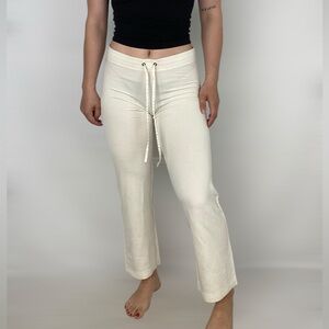 THEORY Straight‎ Leg Drawstring Lounge Mid Rise Pants White Stretchy Casual